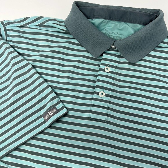 Straight Down Mens Large‎ Performance Golf Polo Heather Blue Gray Striped - Picture 1 of 5